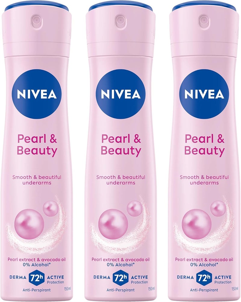 NIVEA Pearl & Beauty Antiperspirant Deodorant for Women, 3-Pack, 150ml Each, 72H Active Protection, Alcohol-Free - Image 1